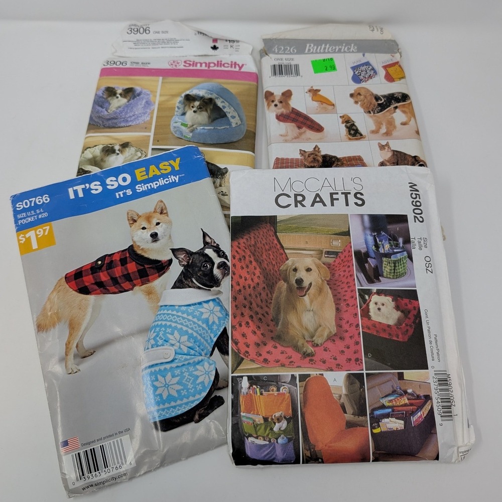 Lot of 4 Pet Sewing Patterns Simplicity Butterick McCalls Dog Coats Beds‎ Travel